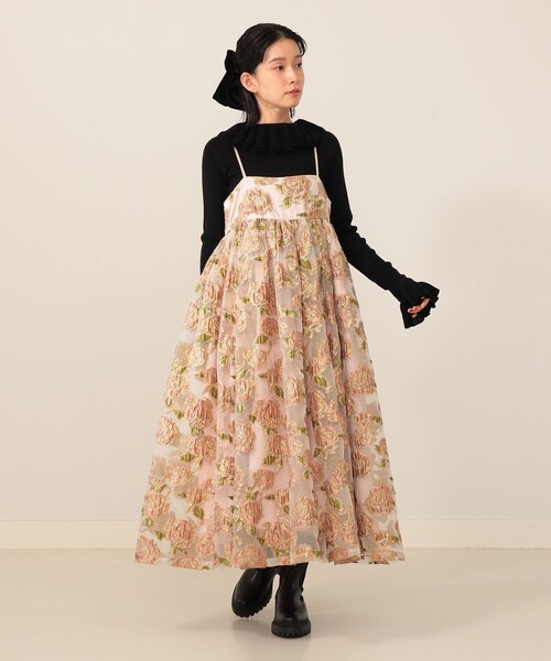 フラワージャカード ラメ キャミワンピース（ワンピース）｜CAROLINA