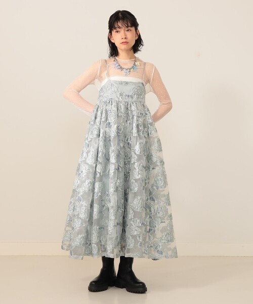 フラワージャカード ラメ キャミワンピース（ワンピース）｜CAROLINA