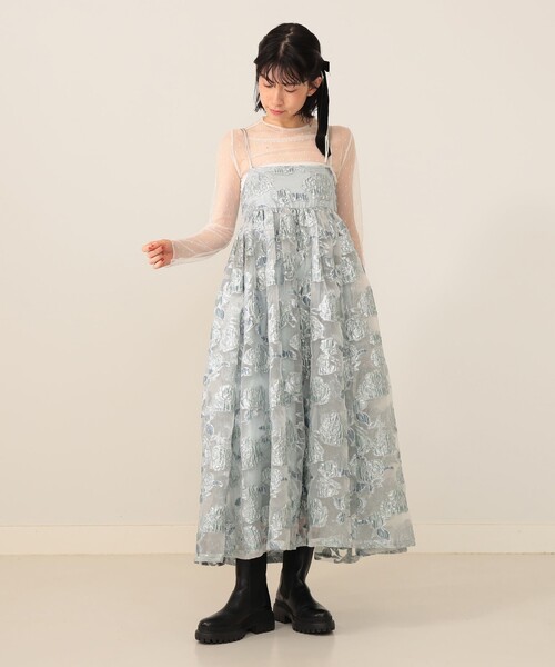 フラワージャカード ラメ キャミワンピース（ワンピース）｜CAROLINA