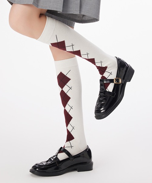c.u.l(シーユーエル)の「アーガイル柄 ハイソックス 靴下 cula1216(ソックス/靴下・レディース・グレー/ブラック/ホワイト/ブラウン・FREE)」の7枚目の写真