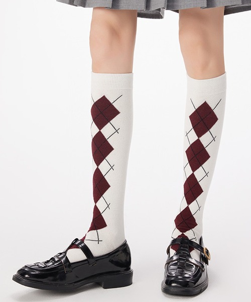 c.u.l(シーユーエル)の「アーガイル柄 ハイソックス 靴下 cula1216(ソックス/靴下・レディース・グレー/ブラック/ホワイト/ブラウン・FREE)」の8枚目の写真