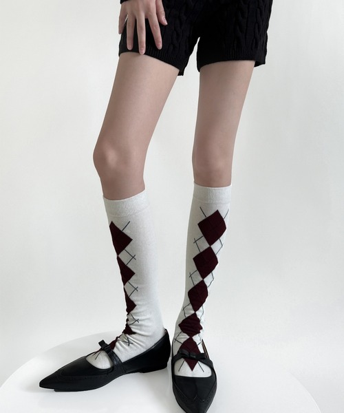 c.u.l(シーユーエル)の「アーガイル柄 ハイソックス 靴下 cula1216(ソックス/靴下・レディース・グレー/ブラック/ホワイト/ブラウン・FREE)」の10枚目の写真