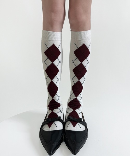 c.u.l(シーユーエル)の「アーガイル柄 ハイソックス 靴下 cula1216(ソックス/靴下・レディース・グレー/ブラック/ホワイト/ブラウン・FREE)」の11枚目の写真