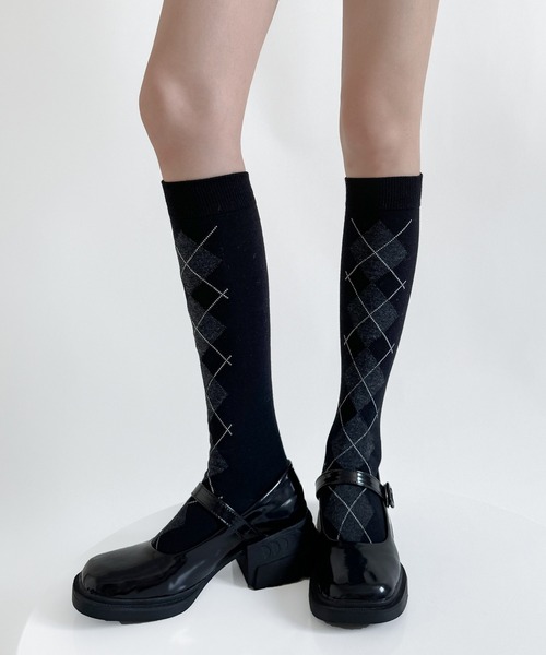 c.u.l(シーユーエル)の「アーガイル柄 ハイソックス 靴下 cula1216(ソックス/靴下・レディース・グレー/ブラック/ホワイト/ブラウン・FREE)」の12枚目の写真