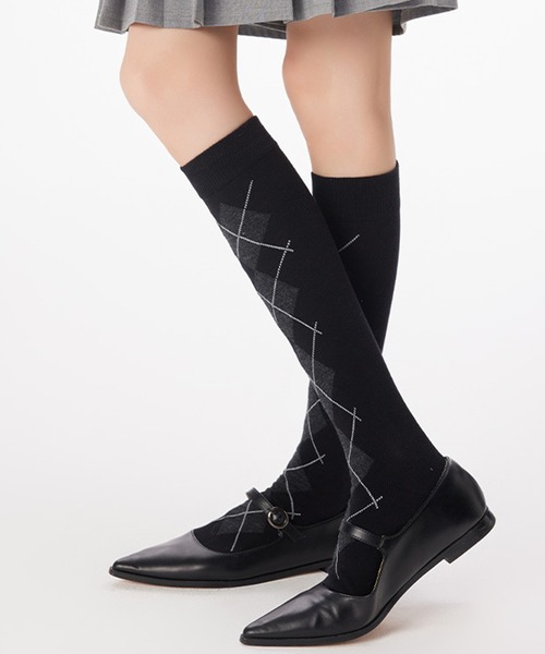 c.u.l(シーユーエル)の「アーガイル柄 ハイソックス 靴下 cula1216(ソックス/靴下・レディース・グレー/ブラック/ホワイト/ブラウン・FREE)」の13枚目の写真