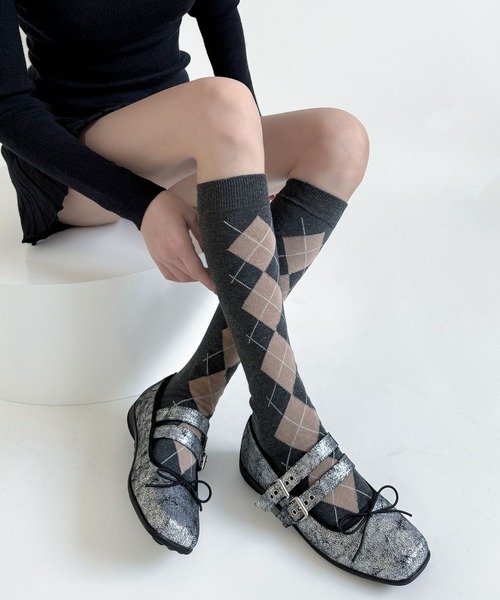 c.u.l(シーユーエル)の「アーガイル柄 ハイソックス 靴下 cula1216(ソックス/靴下・レディース・グレー/ブラック/ホワイト/ブラウン・FREE)」の16枚目の写真