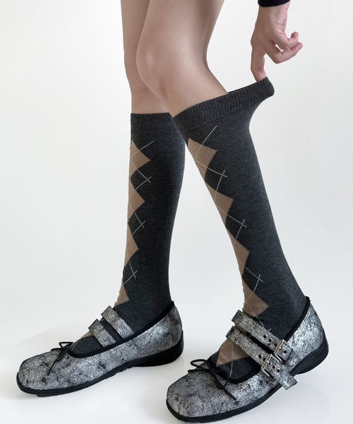 c.u.l(シーユーエル)の「アーガイル柄 ハイソックス 靴下 cula1216(ソックス/靴下・レディース・グレー/ブラック/ホワイト/ブラウン・FREE)」の19枚目の写真