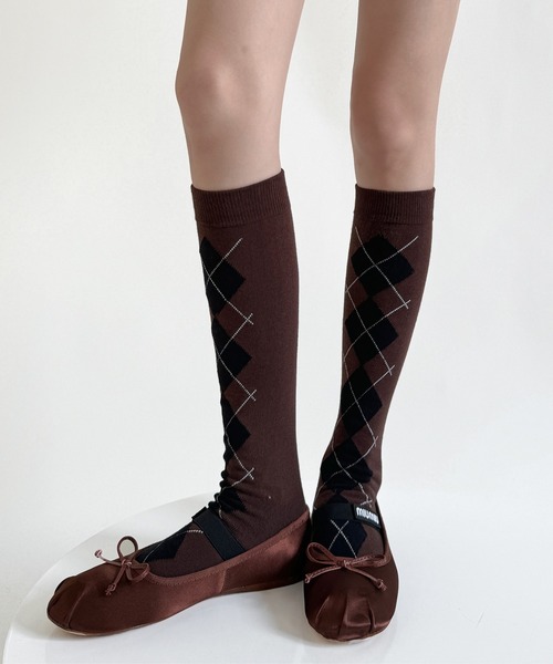 c.u.l(シーユーエル)の「アーガイル柄 ハイソックス 靴下 cula1216(ソックス/靴下・レディース・グレー/ブラック/ホワイト/ブラウン・FREE)」の20枚目の写真