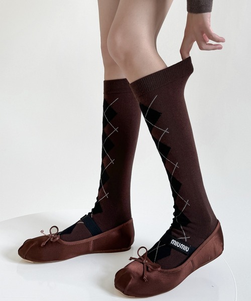 c.u.l(シーユーエル)の「アーガイル柄 ハイソックス 靴下 cula1216(ソックス/靴下・レディース・グレー/ブラック/ホワイト/ブラウン・FREE)」の21枚目の写真