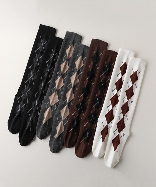 c.u.l(シーユーエル)の「アーガイル柄 ハイソックス 靴下 cula1216(ソックス/靴下・レディース・グレー/ブラック/ホワイト/ブラウン・FREE)」の22枚目の写真