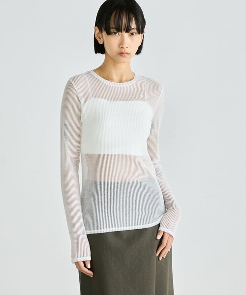 セール】シアーストライプ ロングスリーブトップス（Tシャツ