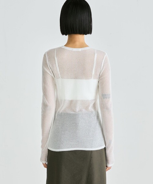 【新品・未使用・タグ付き】　alo トップス　ロングスリーブトップス　日本未発売 セール】シアーストライプ ロングスリーブトップス（Tシャツ