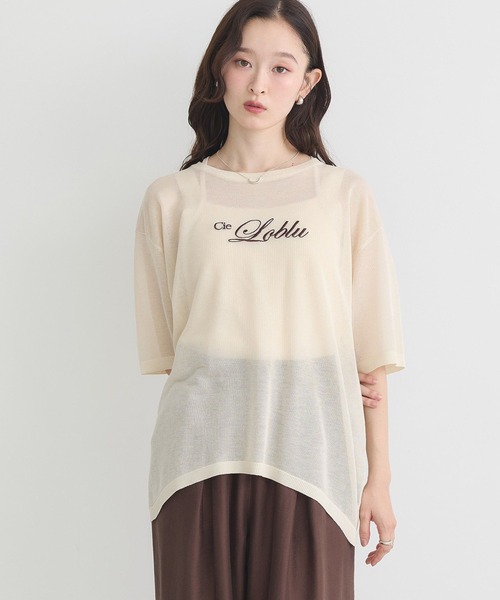 earth music&ecology(アースミュージックアンドエコロジー)の「ロゴ刺繍シアープルオーバー(Tシャツ/カットソー・レディース・チャコールグレー/ライトベージュ/ブラウン・FREE)」の3枚目の写真