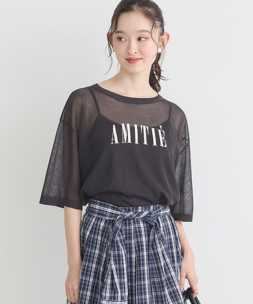 earth music&ecology(アースミュージックアンドエコロジー)の「ロゴ刺繍シアープルオーバー(Tシャツ/カットソー・レディース・チャコールグレー/ライトベージュ/ブラウン・FREE)」の2枚目の写真