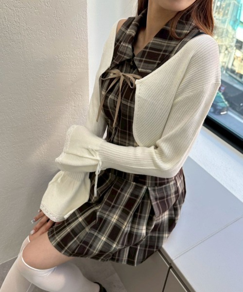 OLIVE des OLIVE（オリーブデオリーブ）の「ベルスリーブリボンボレロ（カーディガン/ボレロ・レディース・オフホワイト/トップグレー/ブラック・FREE）」の7枚目の写真