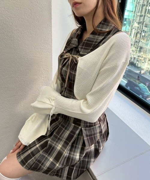 OLIVE des OLIVE（オリーブデオリーブ）の「ベルスリーブリボンボレロ（カーディガン/ボレロ・レディース・オフホワイト/トップグレー/ブラック・FREE）」の6枚目の写真