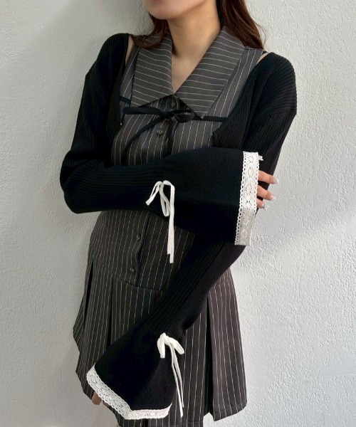 OLIVE des OLIVE（オリーブデオリーブ）の「ベルスリーブリボンボレロ（カーディガン/ボレロ・レディース・オフホワイト/トップグレー/ブラック・FREE）」の5枚目の写真