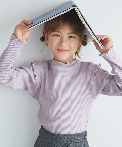 ROPE' PICNIC（ロペピクニック）の「【KIDS/キッズ】プチフリル配色テレコトップス（Tシャツ/カットソー・キッズ・ブラック/ダークラベンダー/キナリ・S/M/L）」の3枚目の写真