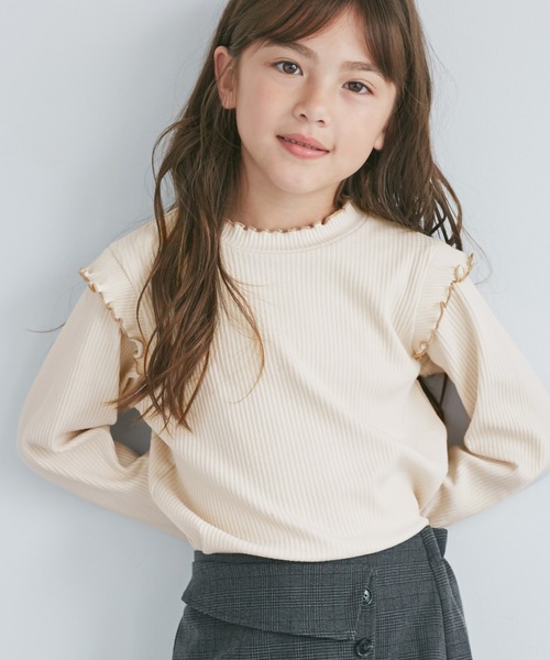 ROPE' PICNIC（ロペピクニック）の「【KIDS/キッズ】プチフリル配色テレコトップス（Tシャツ/カットソー・キッズ・ブラック/ダークラベンダー/キナリ・S/M/L）」の2枚目の写真