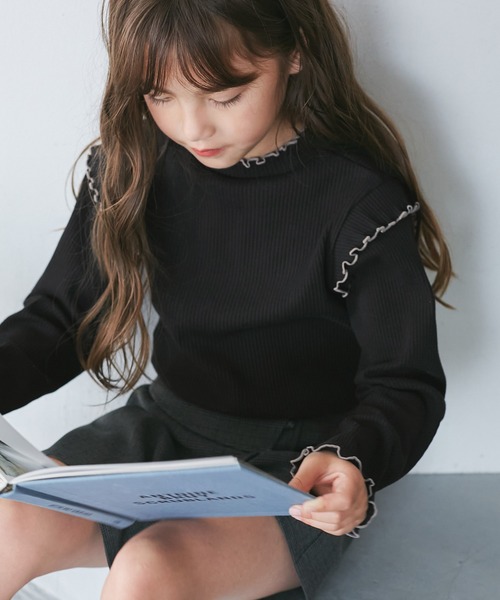 ROPE' PICNIC（ロペピクニック）の「【KIDS/キッズ】プチフリル配色テレコトップス（Tシャツ/カットソー・キッズ・ブラック/ダークラベンダー/キナリ・S/M/L）」の6枚目の写真