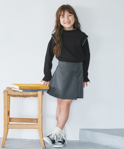 ROPE' PICNIC（ロペピクニック）の「【KIDS/キッズ】プチフリル配色テレコトップス（Tシャツ/カットソー・キッズ・ブラック/ダークラベンダー/キナリ・S/M/L）」の7枚目の写真