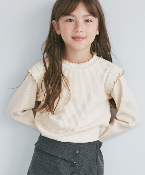 ROPE' PICNIC（ロペピクニック）の「【KIDS/キッズ】プチフリル配色テレコトップス（Tシャツ/カットソー・キッズ・ブラック/ダークラベンダー/キナリ・S/M/L）」の14枚目の写真