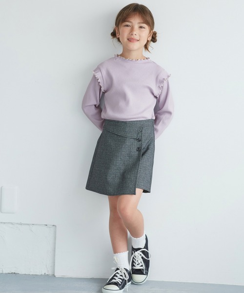 ROPE' PICNIC（ロペピクニック）の「【KIDS/キッズ】プチフリル配色テレコトップス（Tシャツ/カットソー・キッズ・ブラック/ダークラベンダー/キナリ・S/M/L）」の16枚目の写真