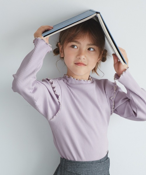 ROPE' PICNIC（ロペピクニック）の「【KIDS/キッズ】プチフリル配色テレコトップス（Tシャツ/カットソー・キッズ・ブラック/ダークラベンダー/キナリ・S/M/L）」の17枚目の写真