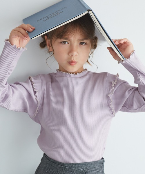 ROPE' PICNIC（ロペピクニック）の「【KIDS/キッズ】プチフリル配色テレコトップス（Tシャツ/カットソー・キッズ・ブラック/ダークラベンダー/キナリ・S/M/L）」の18枚目の写真