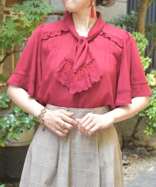 axes femme（アクシーズファム）の「レース使いリボンブラウス（シャツ/ブラウス・レディース・ブラック/レッド/キナリ・FREE）」の3枚目の写真