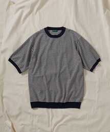 ADAM ET ROPE'(A_Gy)́yWILD LIFE TAILORzBORDER KNIT S/S TEE(jbg/Z[^[)