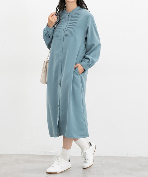 Honeys（ハニーズ）の「ピンタックシャツワンピ（ワンピース・レディース・グレイッシュブルー/ネイビー/チャコール・S/M/LL/L）」の3枚目の写真