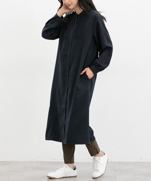 Honeys（ハニーズ）の「ピンタックシャツワンピ（ワンピース・レディース・グレイッシュブルー/ネイビー/チャコール・S/M/LL/L）」の6枚目の写真