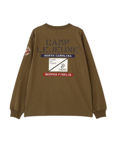 AVIREX(アヴィレックス)の「CAMP LEJEUNE PATCHED L/S T-SHIRT / キャンプレジューン パッチ 長袖Tシャツ / AVIREX / アヴィレックス(Tシャツ/カットソー・メンズ・ブルーグレー/オリーブ/ブラック/ホワイト・X-LARGE/XX-LARGE/MEDIUM/LARGE)」の1枚目の写真
