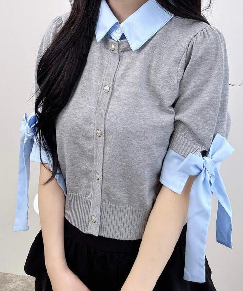 セール】袖リボンシャツレイヤード風ニット（ニット/セーター）｜INGNI