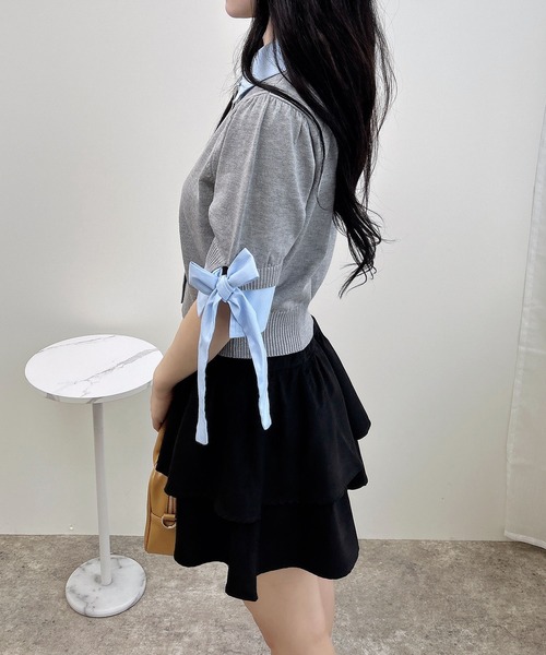 セール】袖リボンシャツレイヤード風ニット（ニット/セーター）｜INGNI