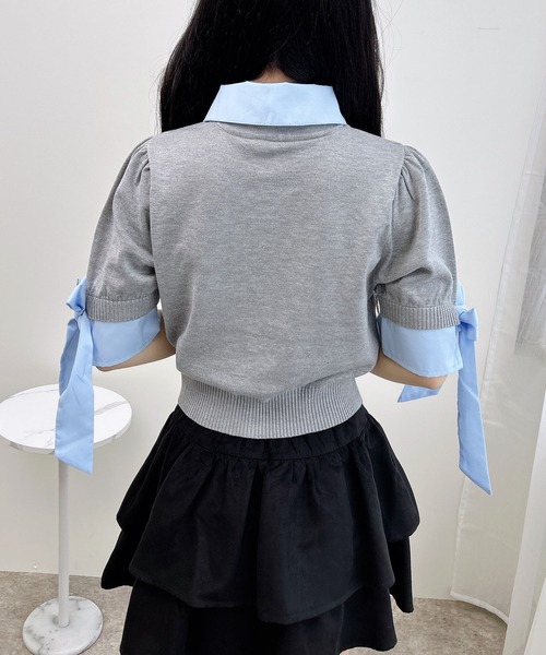 袖リボンシャツレイヤード風ニット（ニット/セーター）｜INGNI（イング