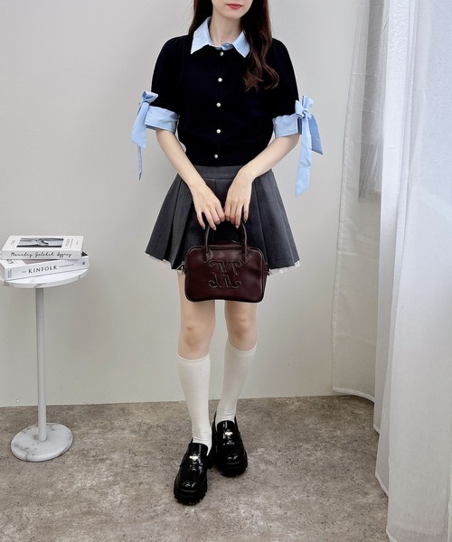 セール】袖リボンシャツレイヤード風ニット（ニット/セーター）｜INGNI