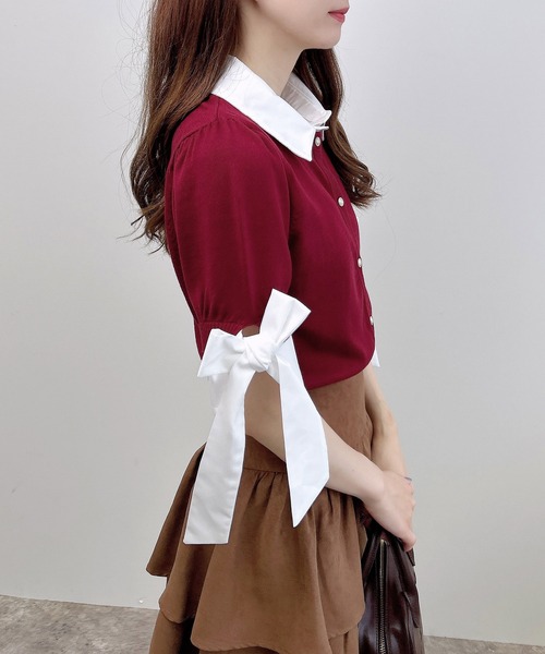 袖リボンレイヤードリブニット 袖リボンシャツレイヤード風ニット｜INGNI(イング) 公式通販｜INGNI STORE