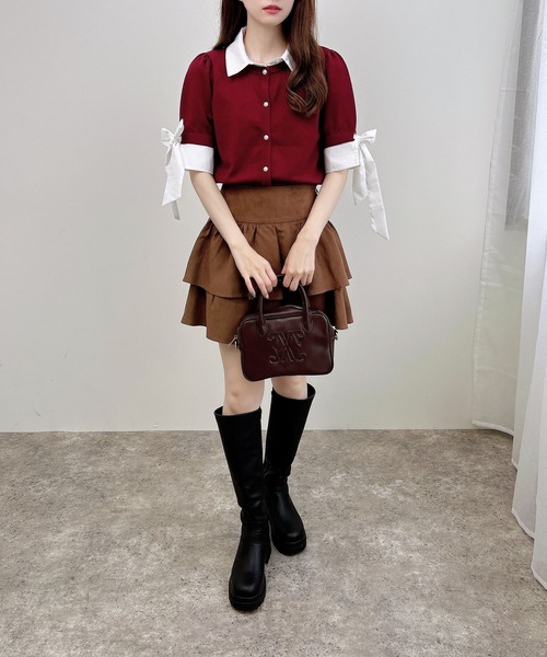INGNI(イング)の「袖リボンシャツレイヤード風ニット(ニット/セーター・レディース・グレー系4/ワイン系2/ネイビー系8・M)」の5枚目の写真