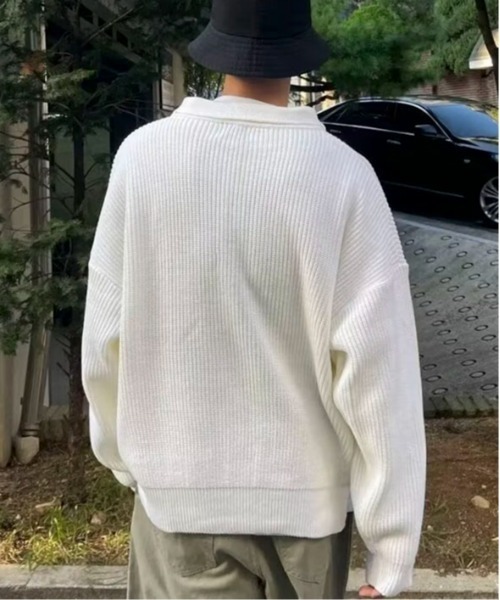 link lot（リンクロット）の「オーバーサイズポロ襟畔編みニット（ニット/セーター・メンズ・ホワイト/ベージュ/ブラック・M）」の5枚目の写真