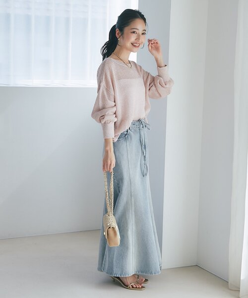 ラメ天竺シアーニット　ブラウン La boutique Bonbon ニット セーター 「お上品ラメ」ラメ天竺