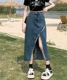 フリンジスリットデニムスカート