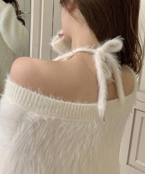 Lace Ladies(レースレディース)の「【2点セット】キャット柄 Vネック シャギー ニット プルオーバー(ニット/セーター・レディース・ホワイト・FREE)」の8枚目の写真