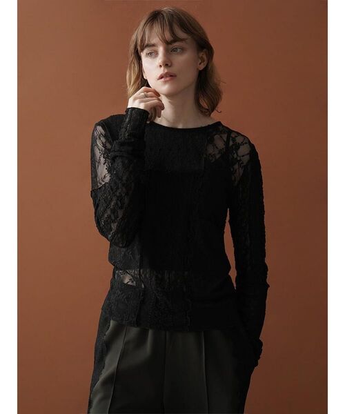 :ETHROF(イーサオブ)の「PATCHWORK LACE TOPS(Tシャツ/カットソー・レディース・オフホワイト/ブラック・FREE)」の4枚目の写真