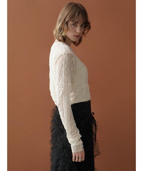 :ETHROF(イーサオブ)の「PATCHWORK LACE TOPS(Tシャツ/カットソー・レディース・オフホワイト/ブラック・FREE)」の5枚目の写真