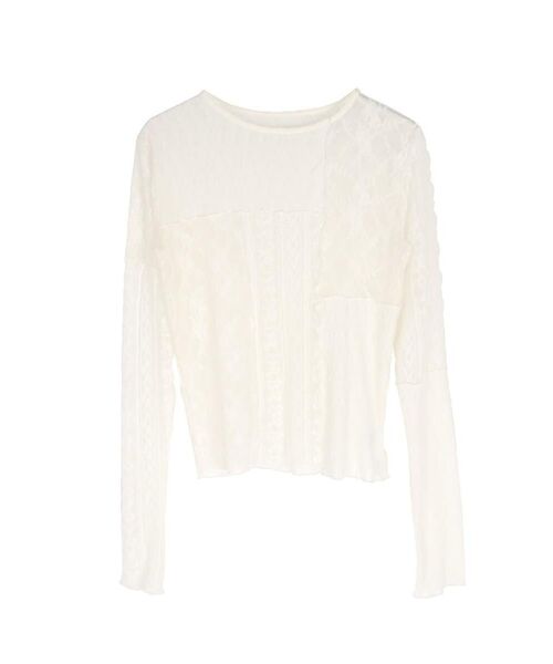 :ETHROF(イーサオブ)の「PATCHWORK LACE TOPS(Tシャツ/カットソー・レディース・オフホワイト/ブラック・FREE)」の17枚目の写真