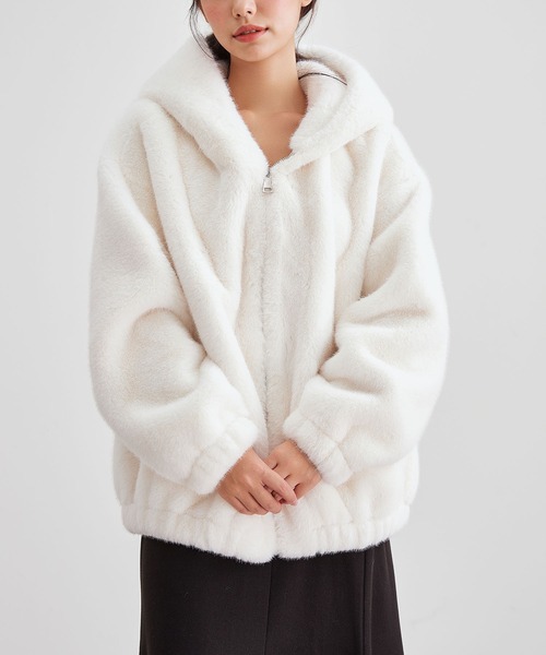 セール】ソリッドカラー フード付き ボア パーカー ジャケット