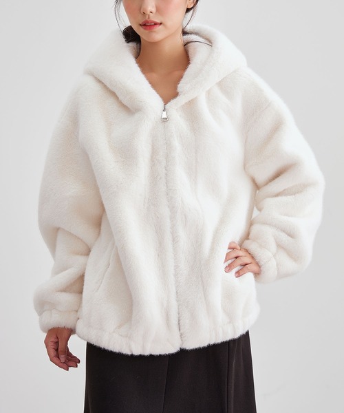 セール】ソリッドカラー フード付き ボア パーカー ジャケット