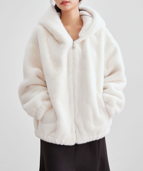 セール】ソリッドカラー フード付き ボア パーカー ジャケット